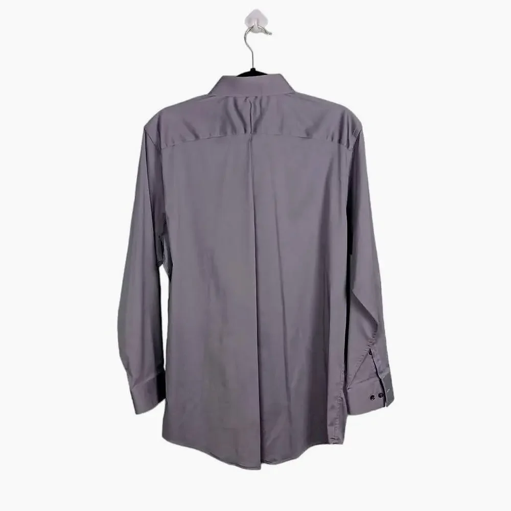 MARC ANTHONY Mens Solid Gray Long Sleeve Dress Shirt Stretch Slim Fit 16.5/32-33